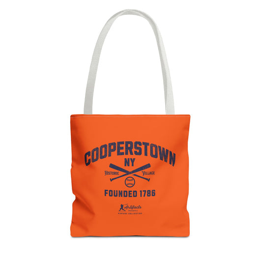 Cooperstown, NY Tote Bag_Orange w Navy Print