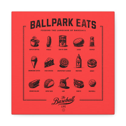 Ballpark Eats_Feeding the Language of Baseball Wall Art Canvas_Coral Red