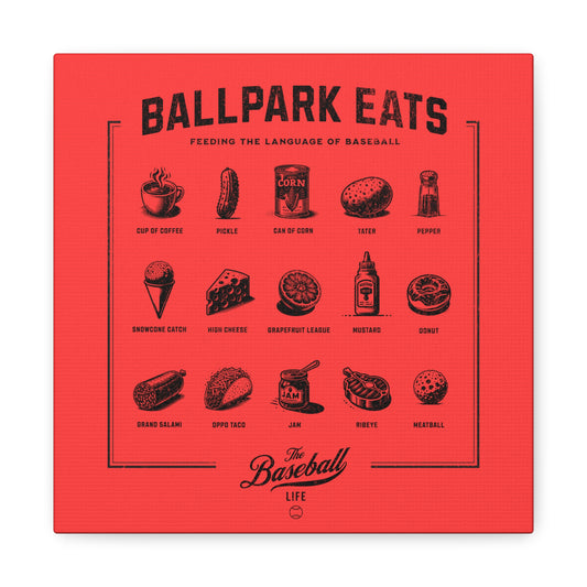 Ballpark Eats_Feeding the Language of Baseball Wall Art Canvas_Coral Red