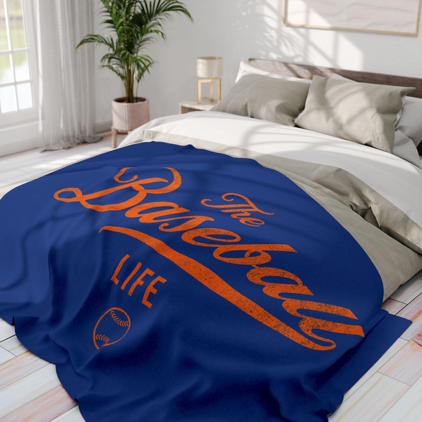 Fleece Blanket_Royal Blue w Orange Print