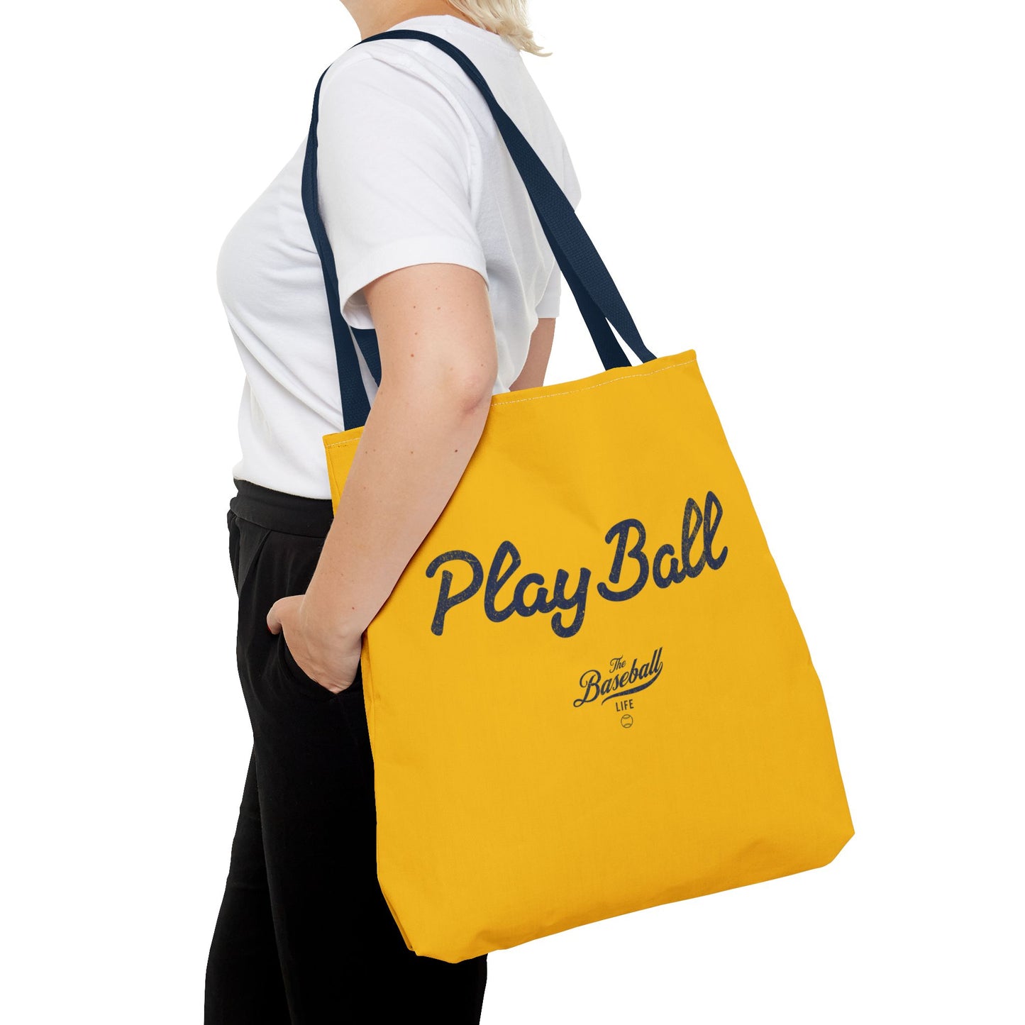 Play Ball Tote Bag_Yellow Gold with Navy Print