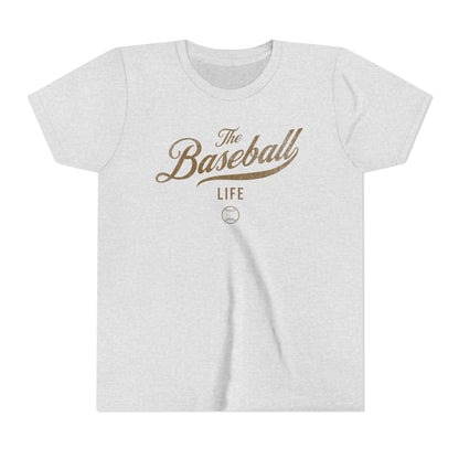 Youth The Baseball Life Classic Script T-Shirt_Old Gold Print