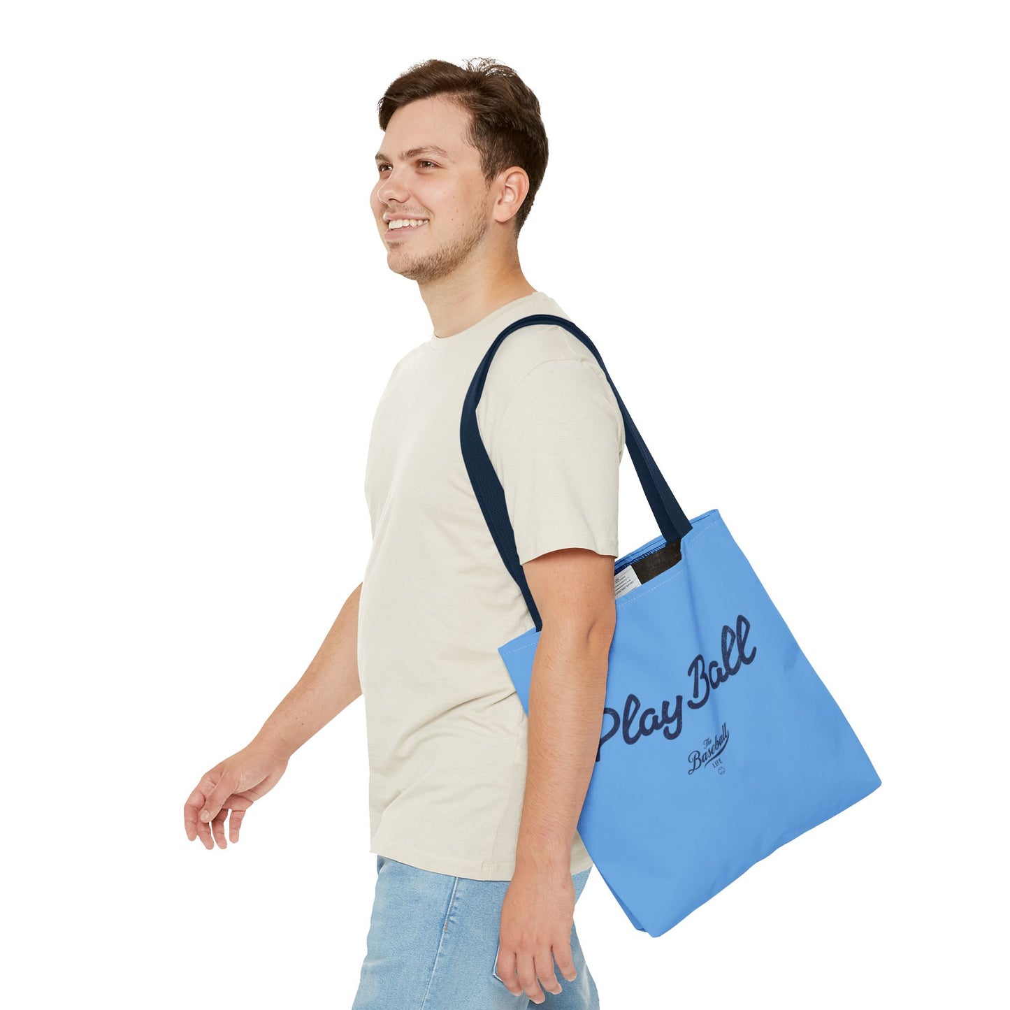 Play Ball Tote Bag_Carolina Blue with Navy Print