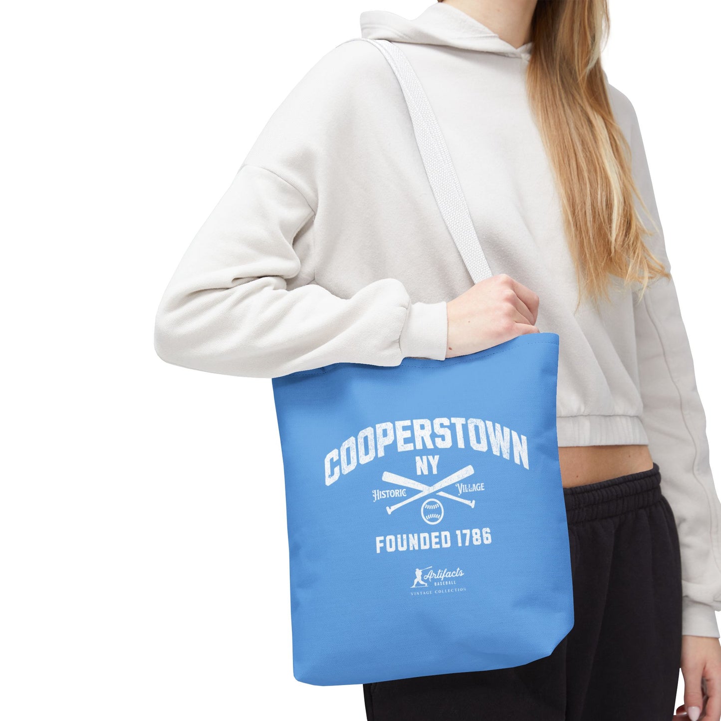 Cooperstown, NY Tote Bag_Carolina Blue w White Print