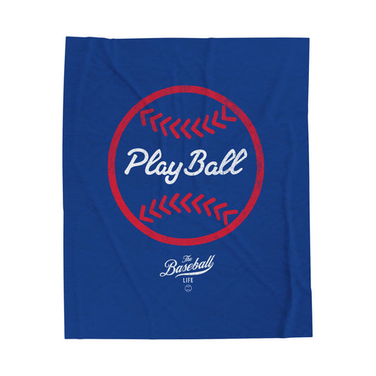 Velveteen Plush Blanket_Play Ball Graphic Baseball_Royal Blue