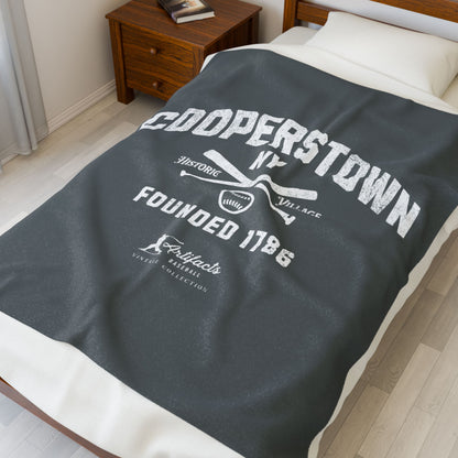 Velveteen Plush Blanket_Artifacts Baseball Collection_Cooperstown NY_Dark Gray