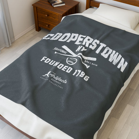 Velveteen Plush Blanket_Artifacts Baseball Collection_Cooperstown NY_Dark Gray
