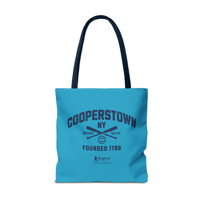 Cooperstown, NY Tote Bag_Turquoise w Navy Print