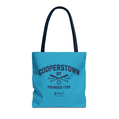 Cooperstown, NY Tote Bag_Turquoise w Navy Print