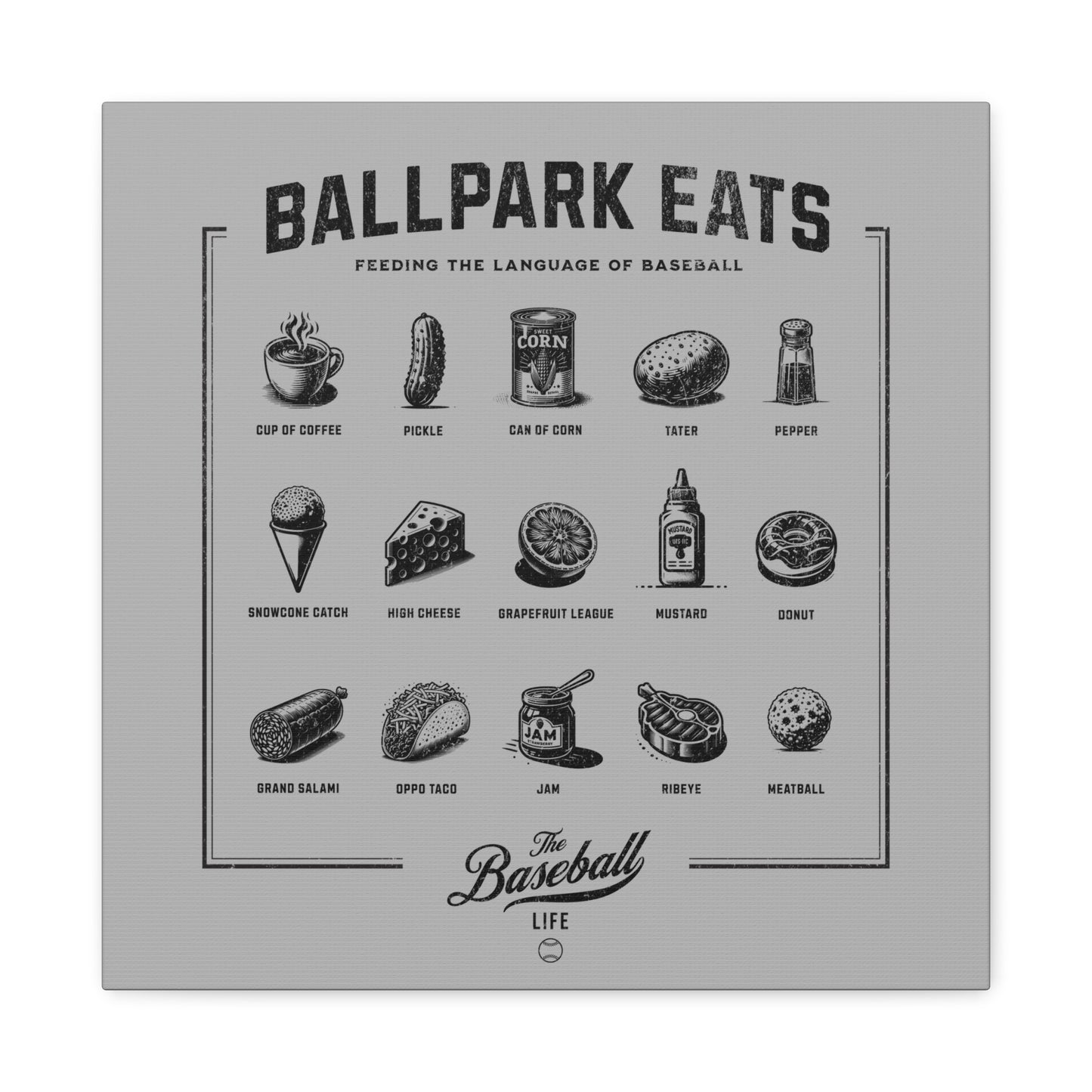 Ballpark Eats_Feeding the Language of Baseball Wall Art Canvas_Silver Gray
