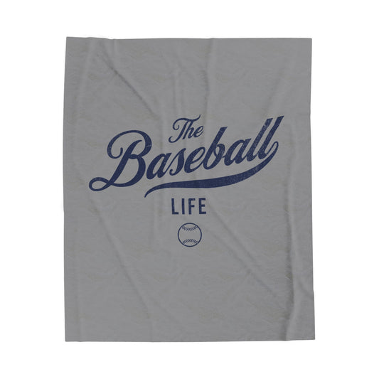 Velveteen Plush Blanket_Gray with Navy Print