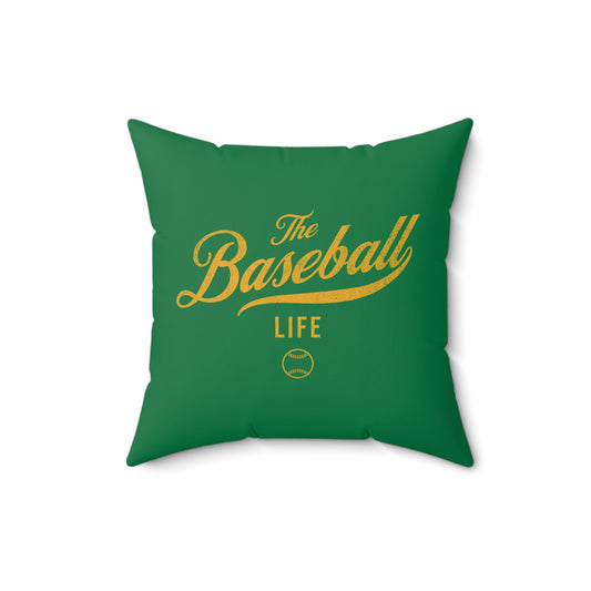 The Baseball Life Accent Pillow_Green w Yellow Print