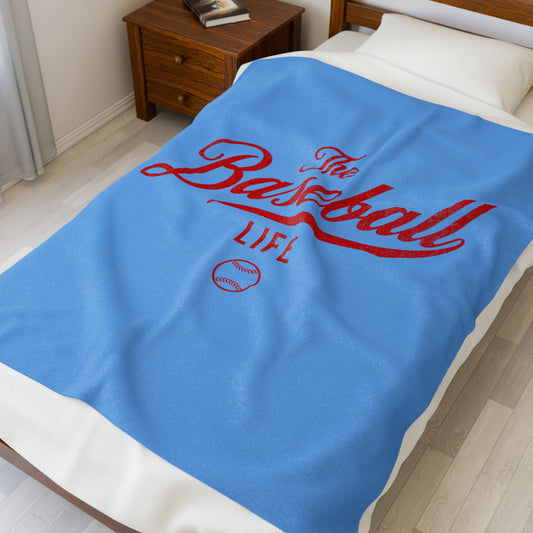 Velveteen Plush Blanket_Carolina Blue with Red Print