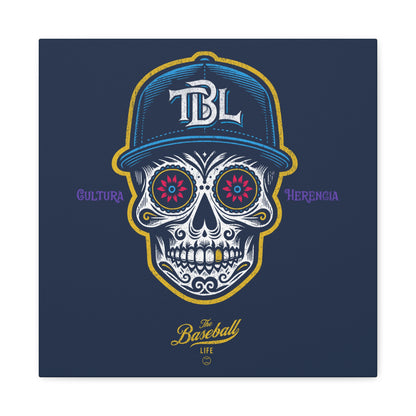 Beisbol Sugar Skull Series_Player 1  Wall Art Canvas_Navy