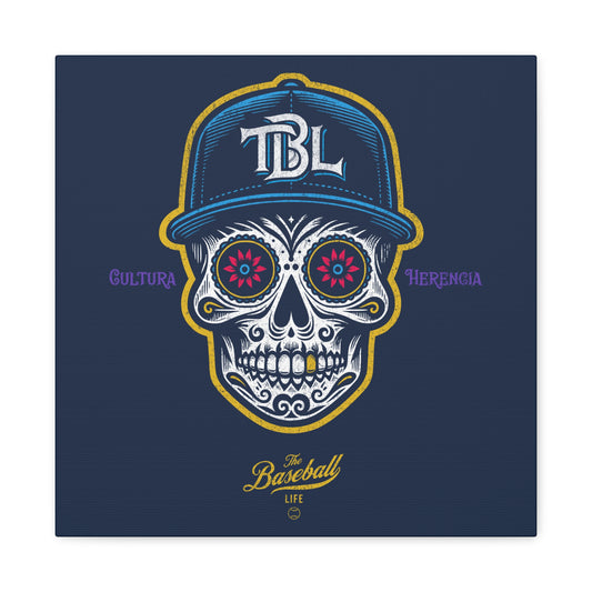 Beisbol Sugar Skull Series_Player 1  Wall Art Canvas_Navy