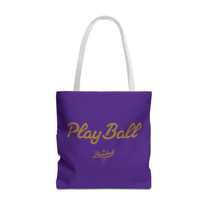 Play Ball Tote Bag_Purple with Old Gold Print