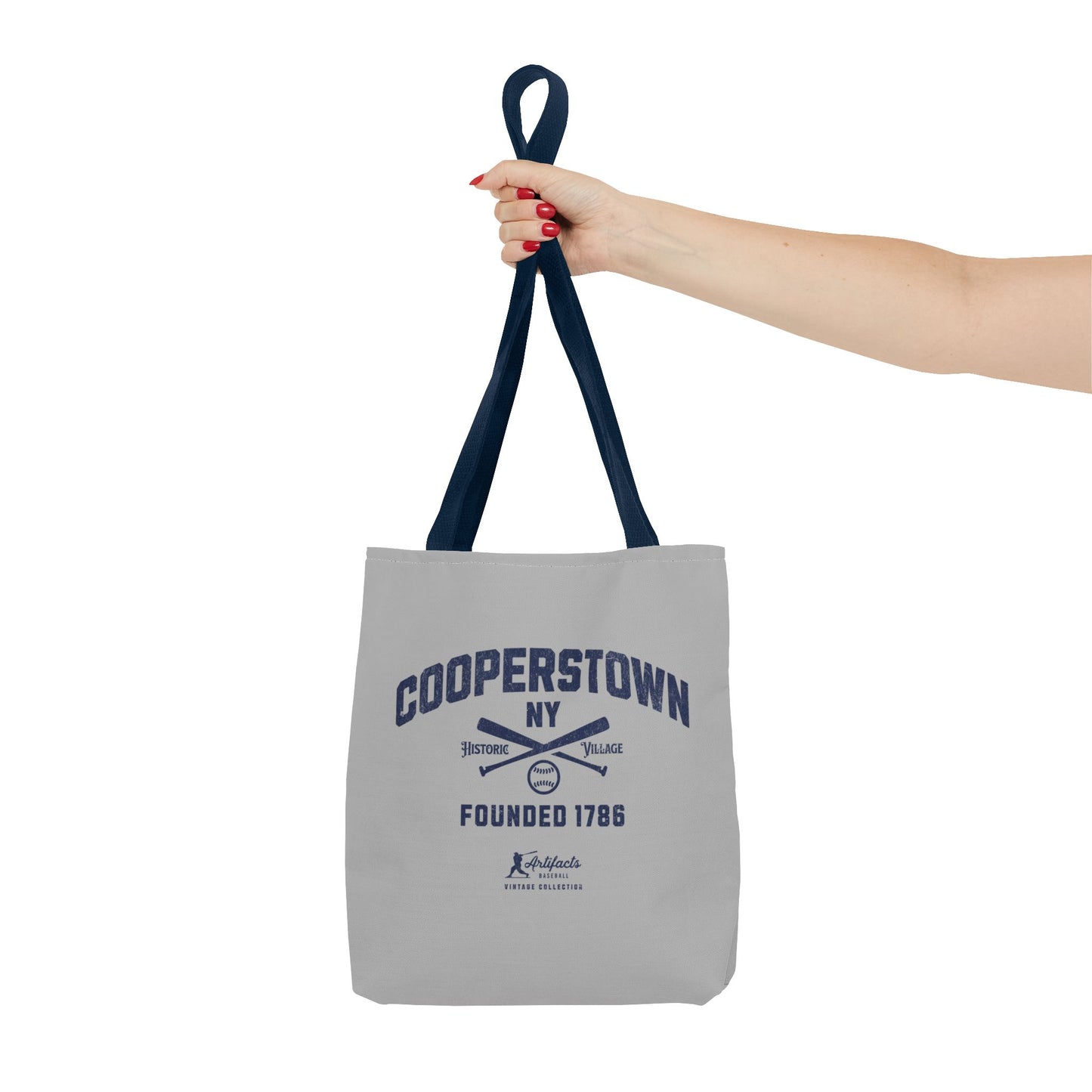 Cooperstown, NY Tote Bag_Light Gray w Navy Print