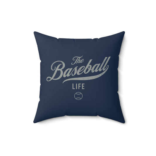 The Baseball Life Accent Pillow_Navy w Silver Gray Print