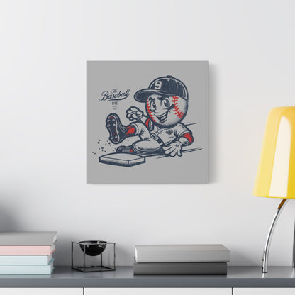 Mr. Baseball Mascot Sliding Wall Art Canvas
