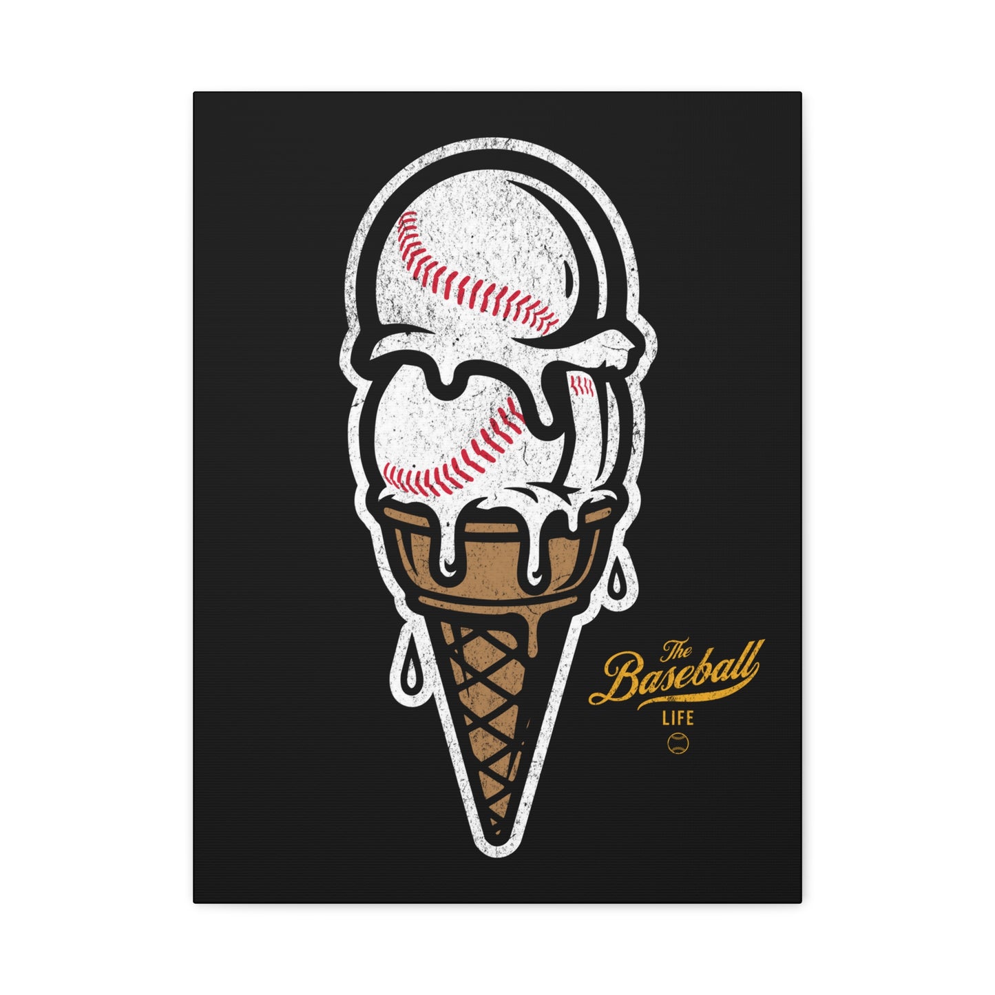 Baseball Ice Cream Cone Wall Art Canvas_Black