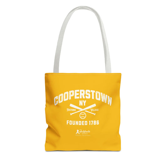 Cooperstown, NY Tote Bag_Yellow Gold w White Print