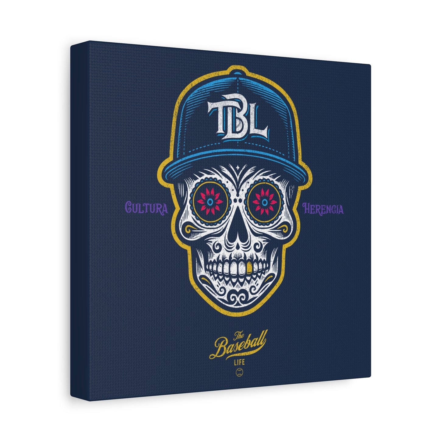 Beisbol Sugar Skull Series_Player 1  Wall Art Canvas_Navy