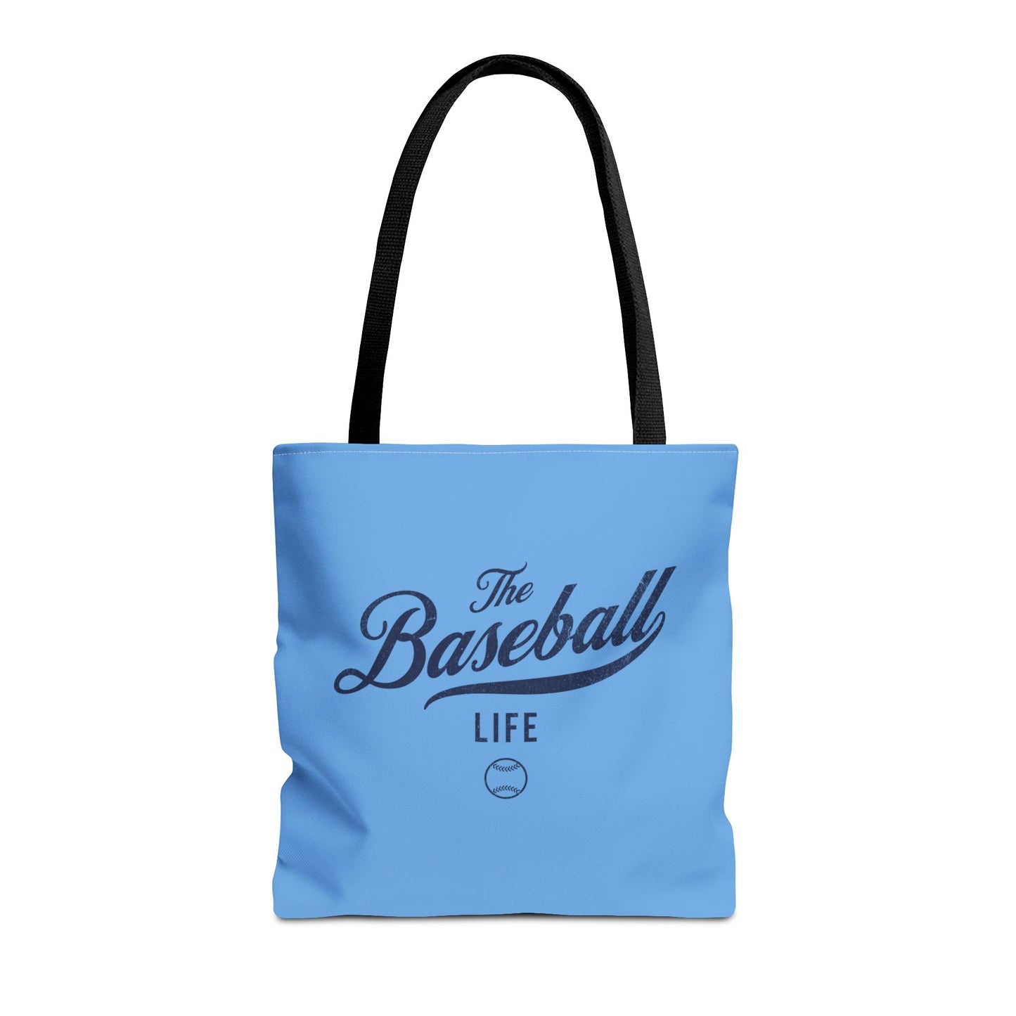 The Baseball Life Tote Bag_Carolina Blue w Navy Print