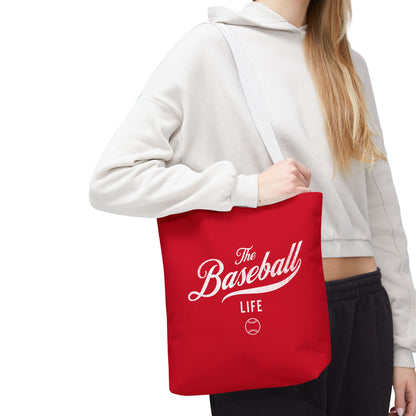 The Baseball Life Tote Bag_Red w White Print