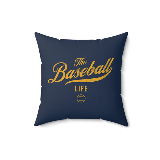 The Baseball Life Accent Pillow_Navy w Yellow Print