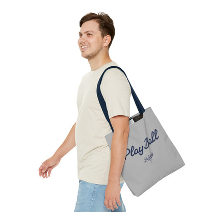 Play Ball Tote Bag_Light Gray with Navy Print