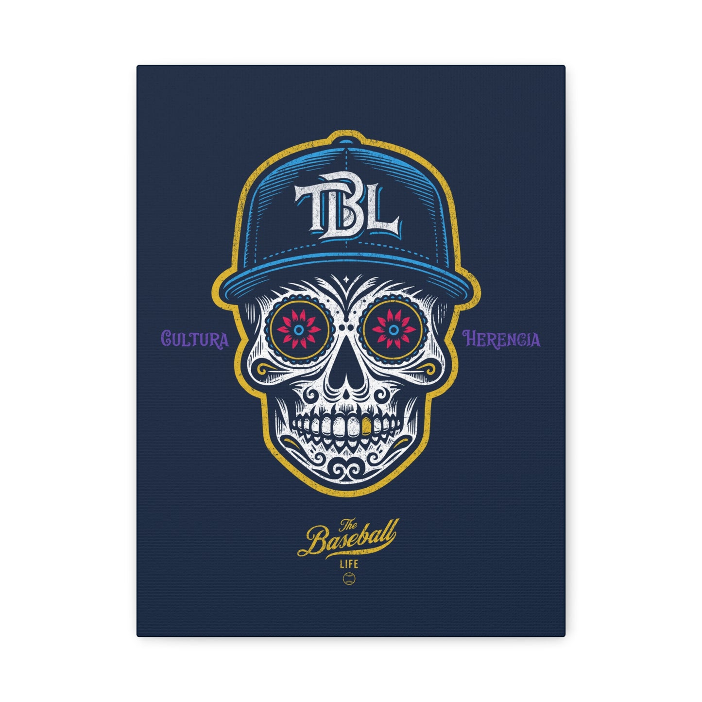 Beisbol Sugar Skull Series_Player 1 Wall Art Canvas_Navy