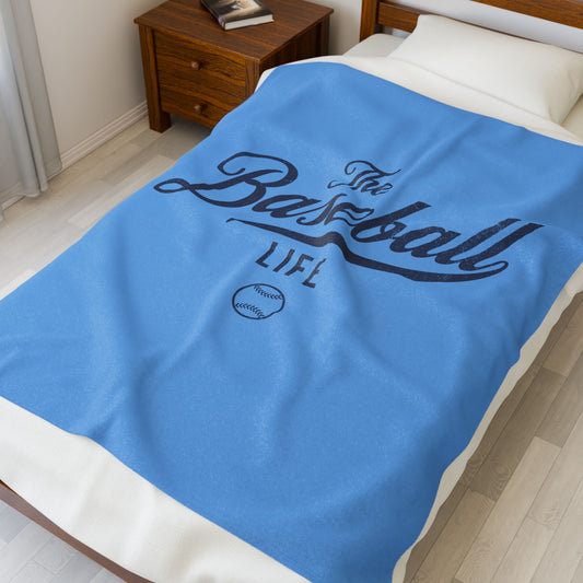 Velveteen Plush Blanket_Carolina Blue with Navy Print
