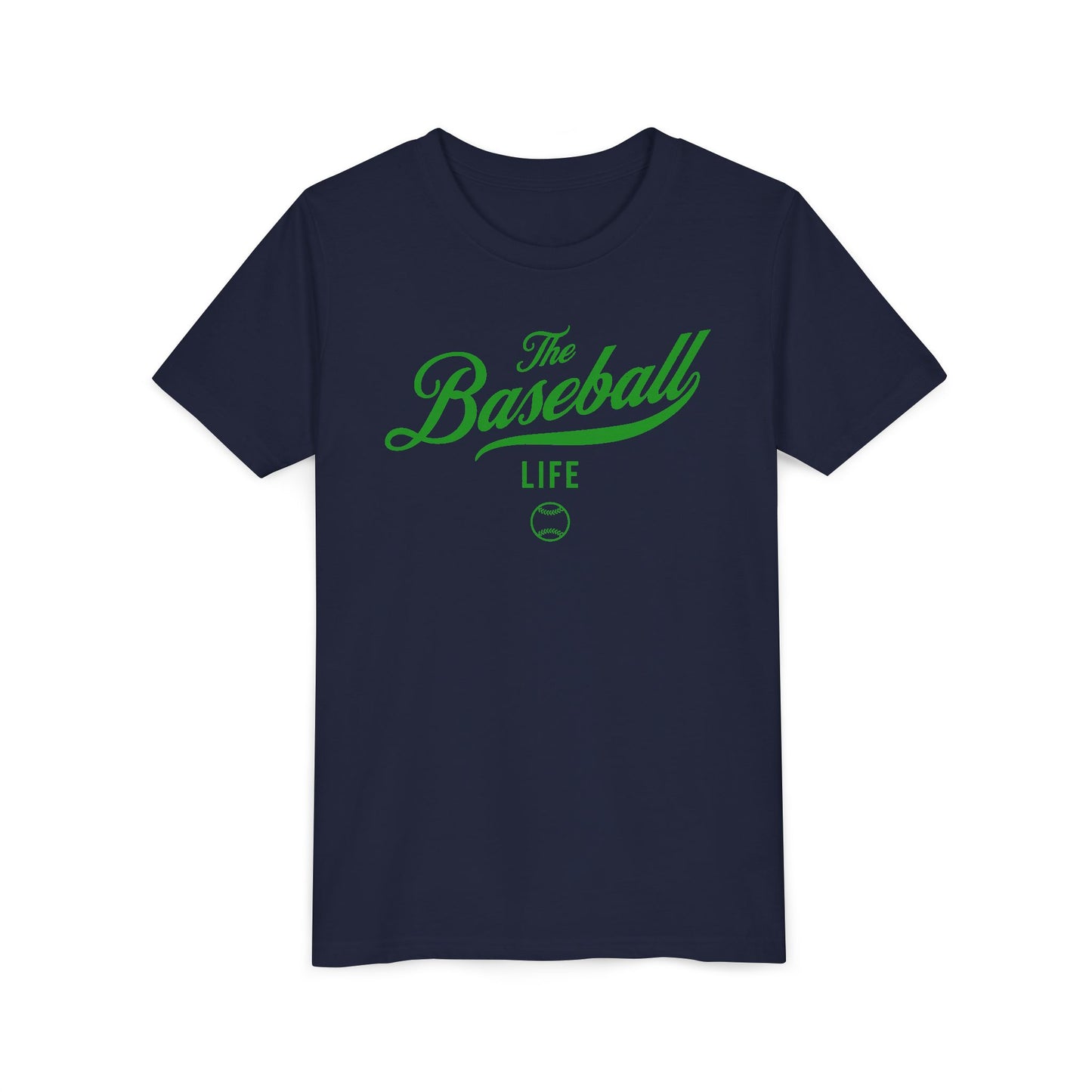 Youth The Baseball Life Classic Script T-Shirt_Green Print