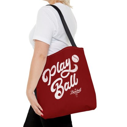 Play Ball Script Tote Bag_Maroon
