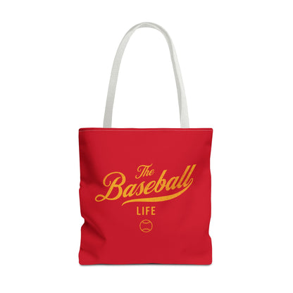 The Baseball Life Tote Bag_Red w Yellow Gold Print