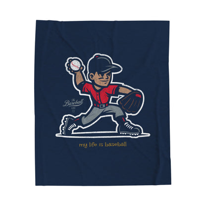 Velveteen Plush Blanket_My Life Is Baseball Red Jersey