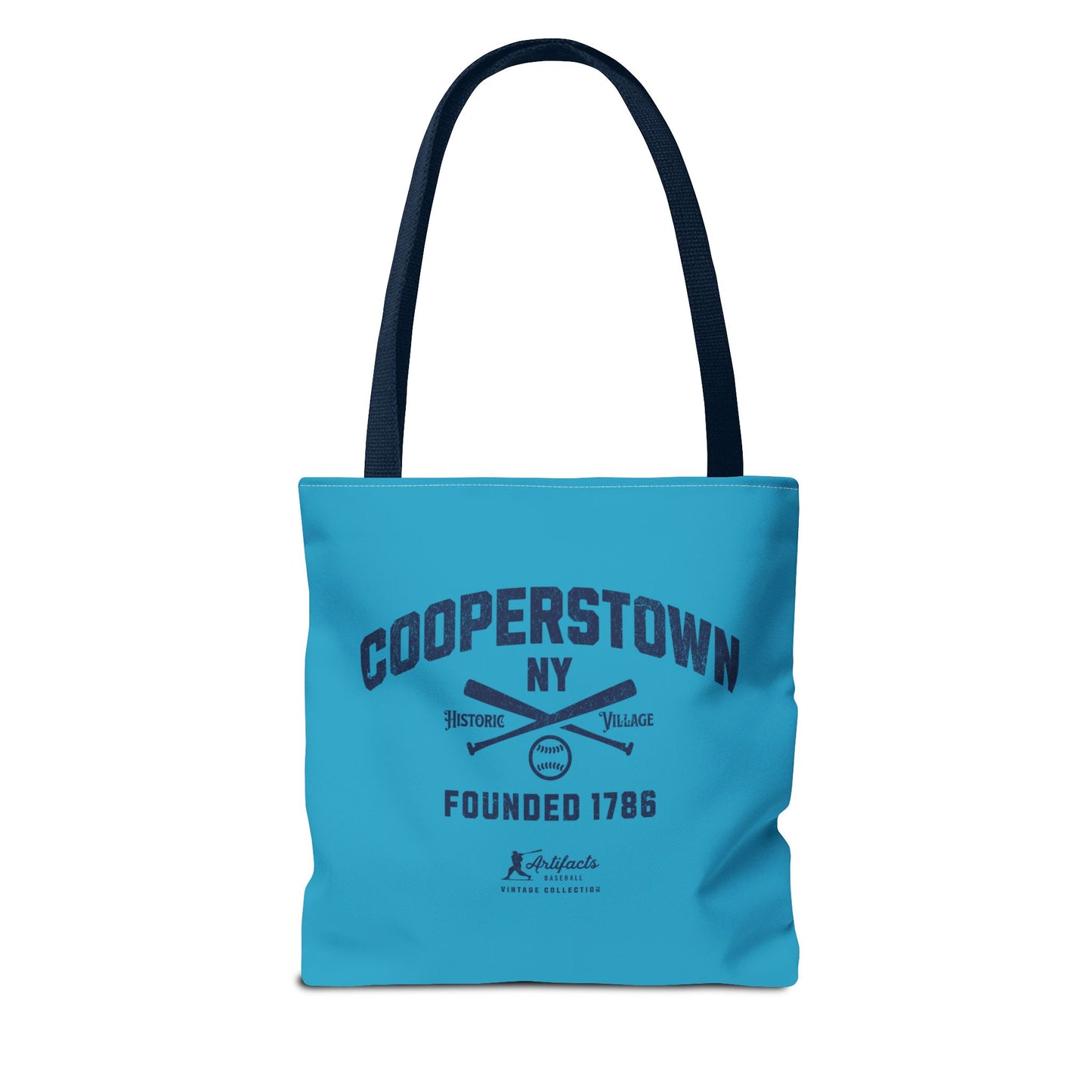 Cooperstown, NY Tote Bag_Turquoise w Navy Print