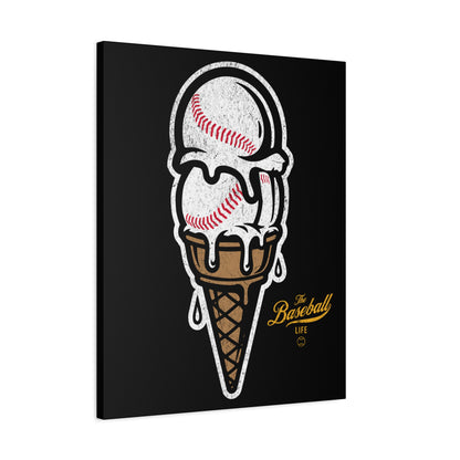 Baseball Ice Cream Cone Wall Art Canvas_Black