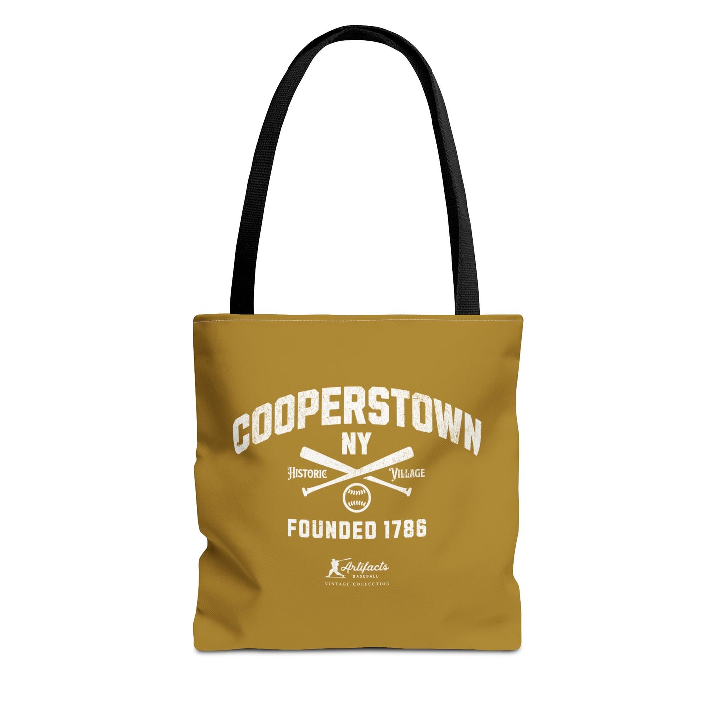Cooperstown, NY Tote Bag_Old Gold w White Print