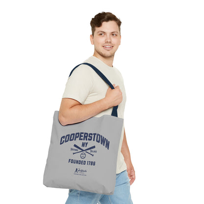 Cooperstown, NY Tote Bag_Light Gray w Navy Print