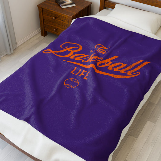 Velveteen Plush Blanket_Purple with Orange Print