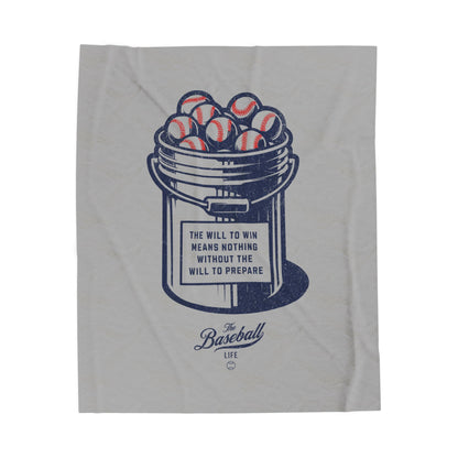 Velveteen Plush Blanket_Bucket of Balls (The Will To Prepare)_Light Gray