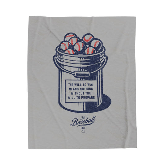 Velveteen Plush Blanket_Bucket of Balls (The Will To Prepare)_Light Gray
