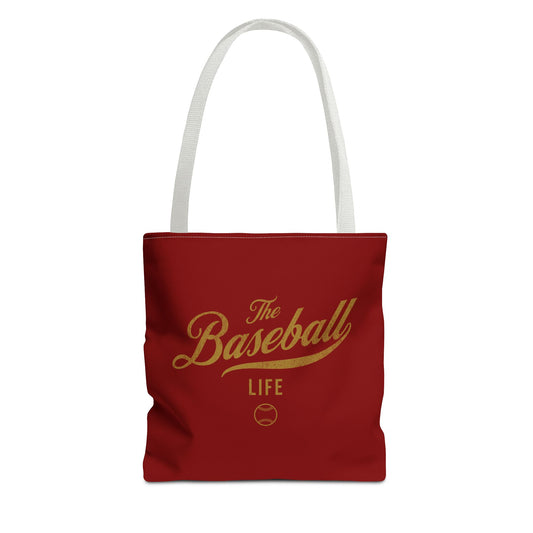 The Baseball Life Tote Bag_Maroon w Old Gold Print