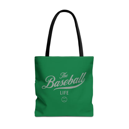The Baseball Life Tote Bag_Green w Silver Gray Print