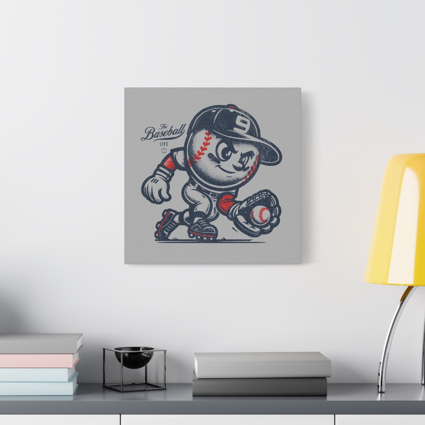Mr. Baseball Mascot Fielding Wall Art Canvas