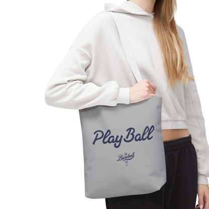 Play Ball Tote Bag_Light Gray with Navy Print