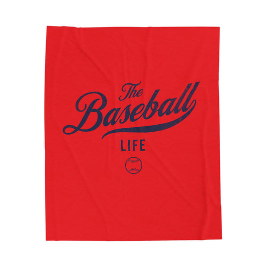 Velveteen Plush Blanket_Bright Red with Navy Print