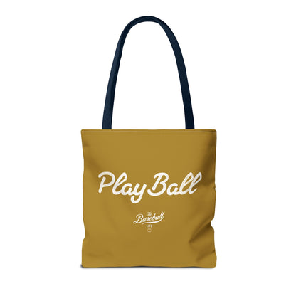 Play Ball Tote Bag_Old Gold with White Print