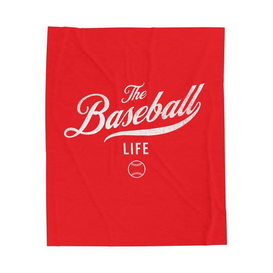 Velveteen Plush Blanket_Bright Red with White Print